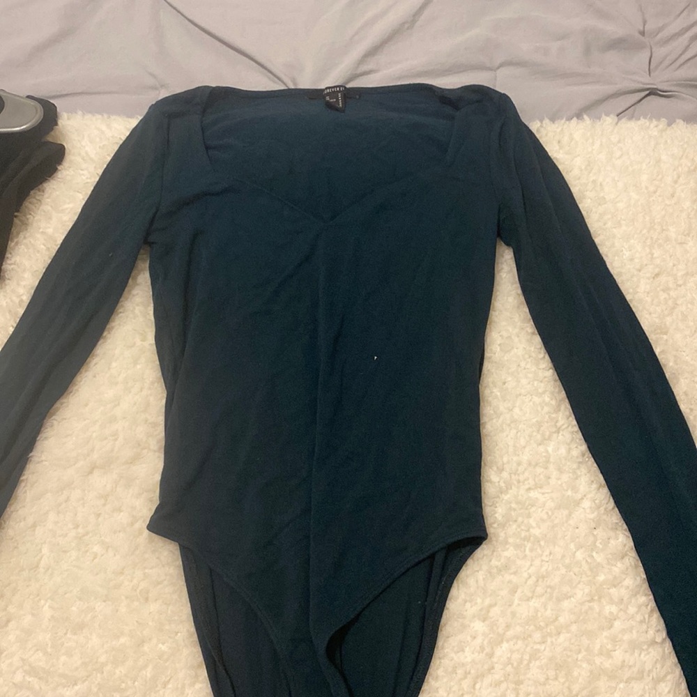 Dark green body suit heart neckline